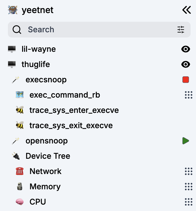 Hierarchical tree view in yeet's system monitoring interface